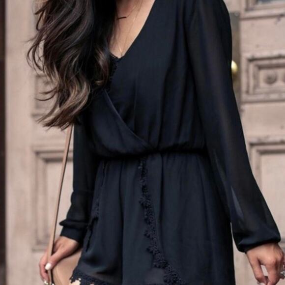 ASTR The Label Roseanne Pleated Black Romper | Small - Picture 1 of 5
